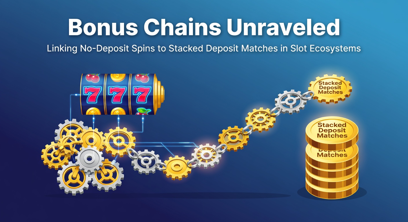 Visual representation of interconnected bonus chains in online slot platforms, showing no-deposit spins flowing into stacked deposit matches
