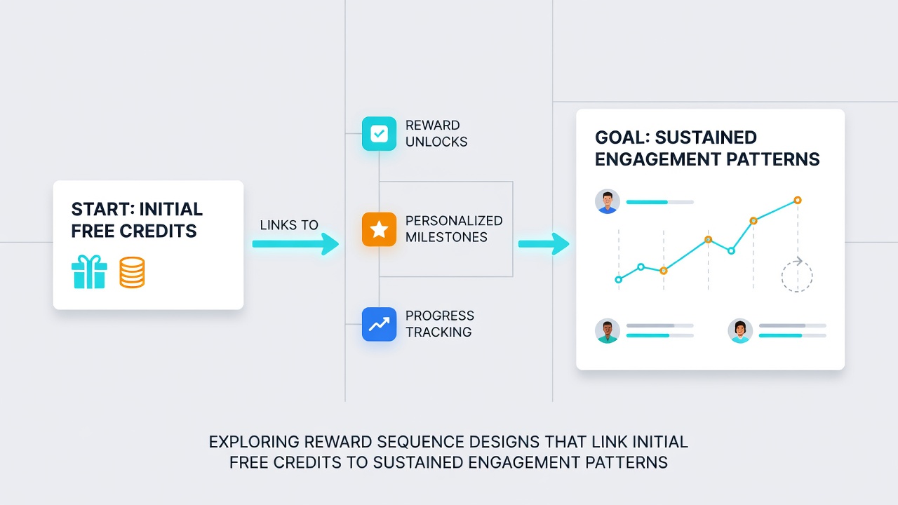 Diagram illustrating reward sequence flows from free credits to ongoing engagement layers on mobile slot platforms