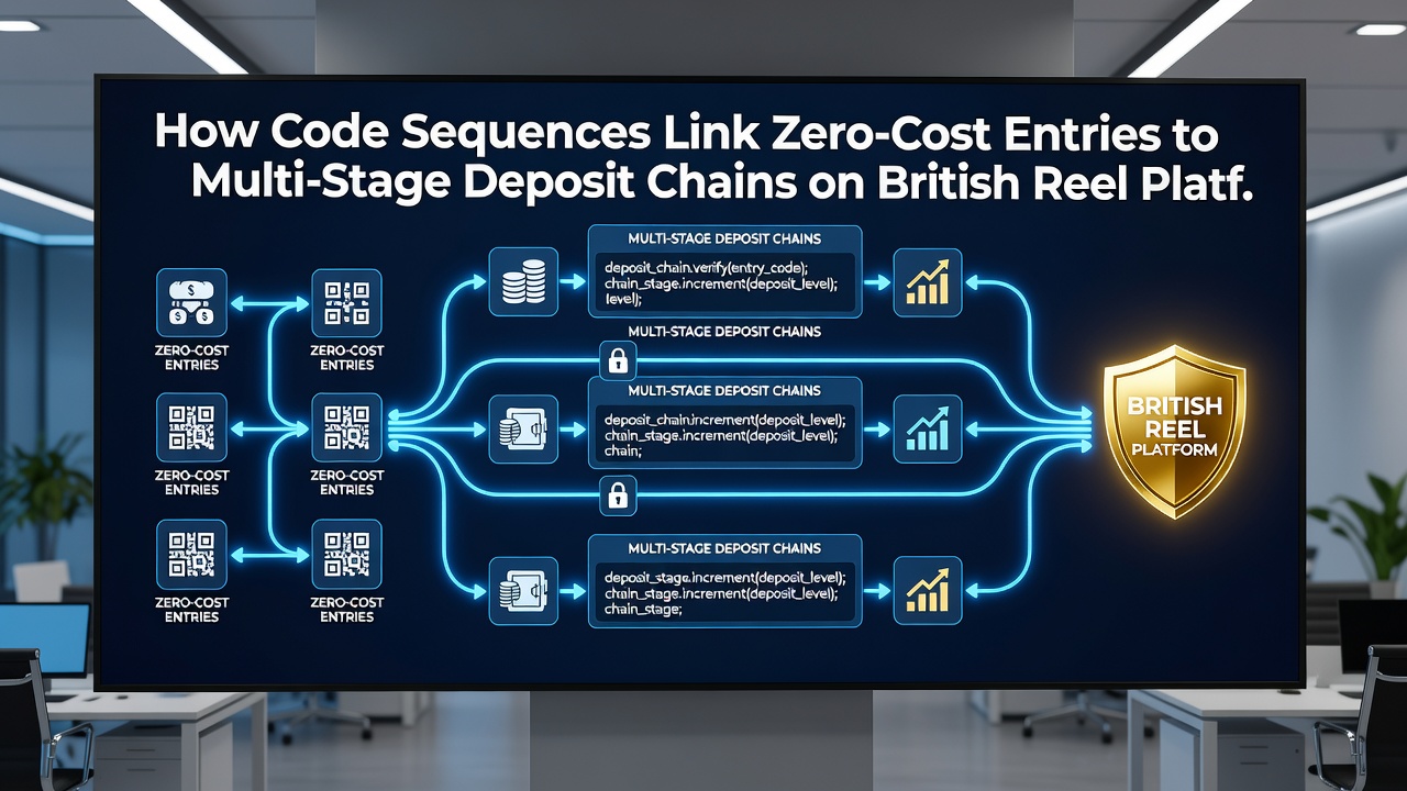 Diagram showing code sequence flow from no-deposit entry to multi-stage deposit rewards