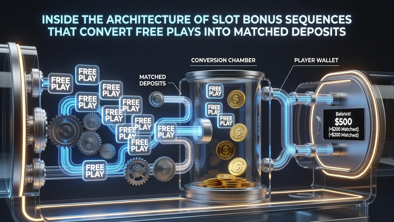 Diagram illustrating slot bonus sequence flow from free plays to matched deposits