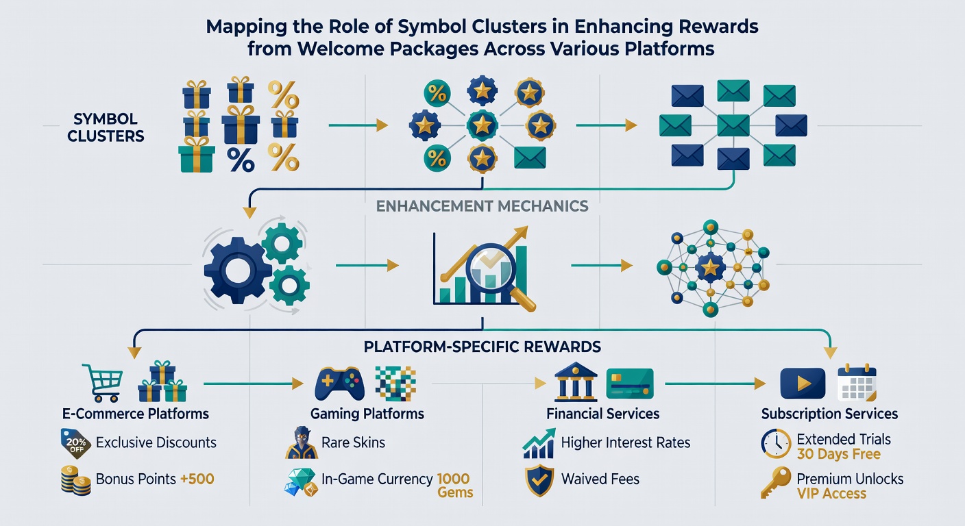 Infographic showing how symbol clusters interact with welcome bonus stages across mobile and desktop platforms