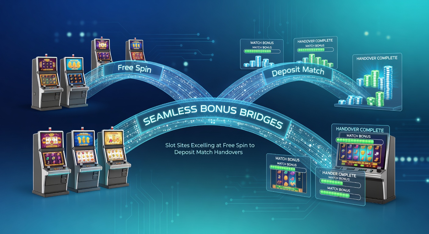 Dynamic infographic depicting bonus flow from free spins through deposit match activation, with stats on retention and conversions in slot gaming