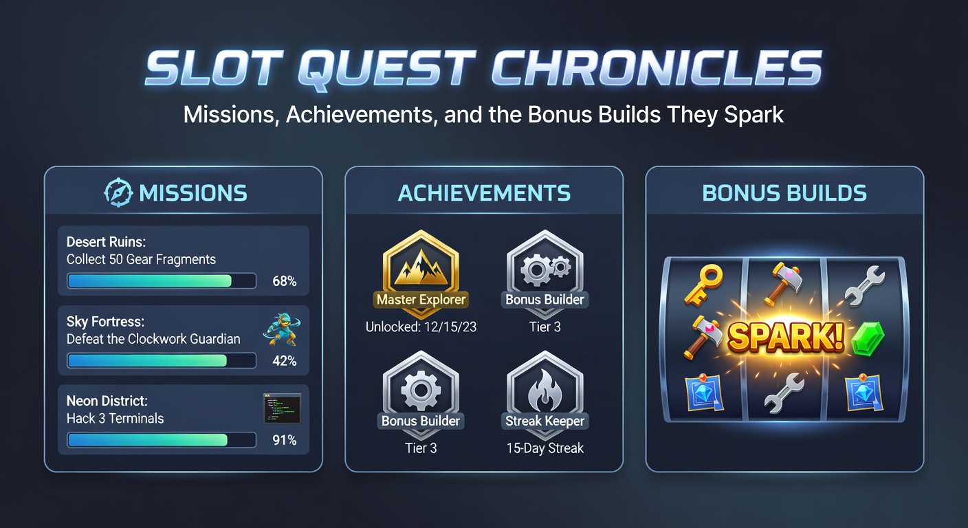 Close-up of achievement unlock screen in Slot Quest Chronicles, featuring golden trophies, progress bars, and exploding bonus multipliers