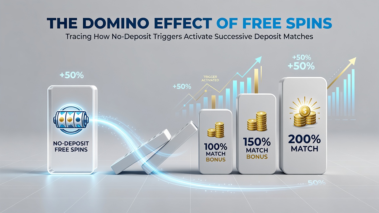 Diagram of bonus code progression from free spins through multiple deposit match stages