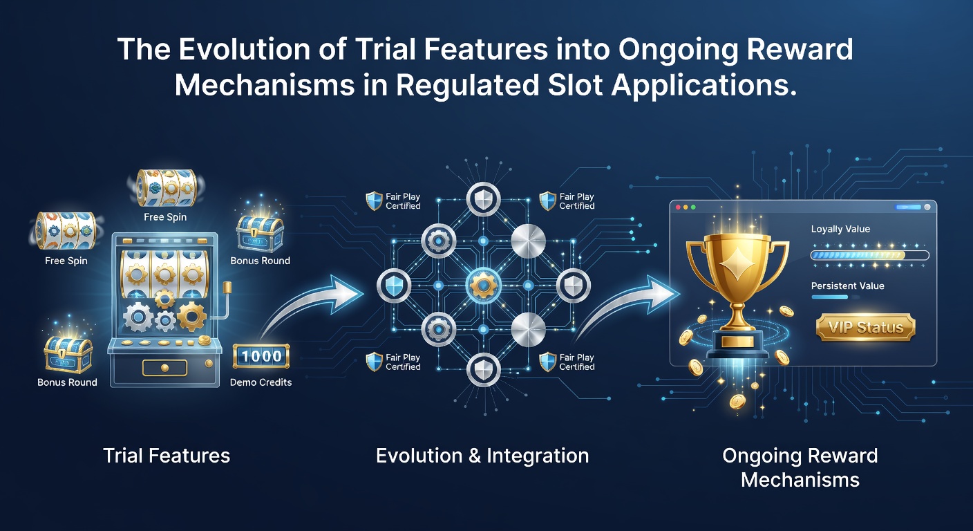 Visual representation of slot game interfaces showing progression from trial spins to accumulated reward systems in regulated applications