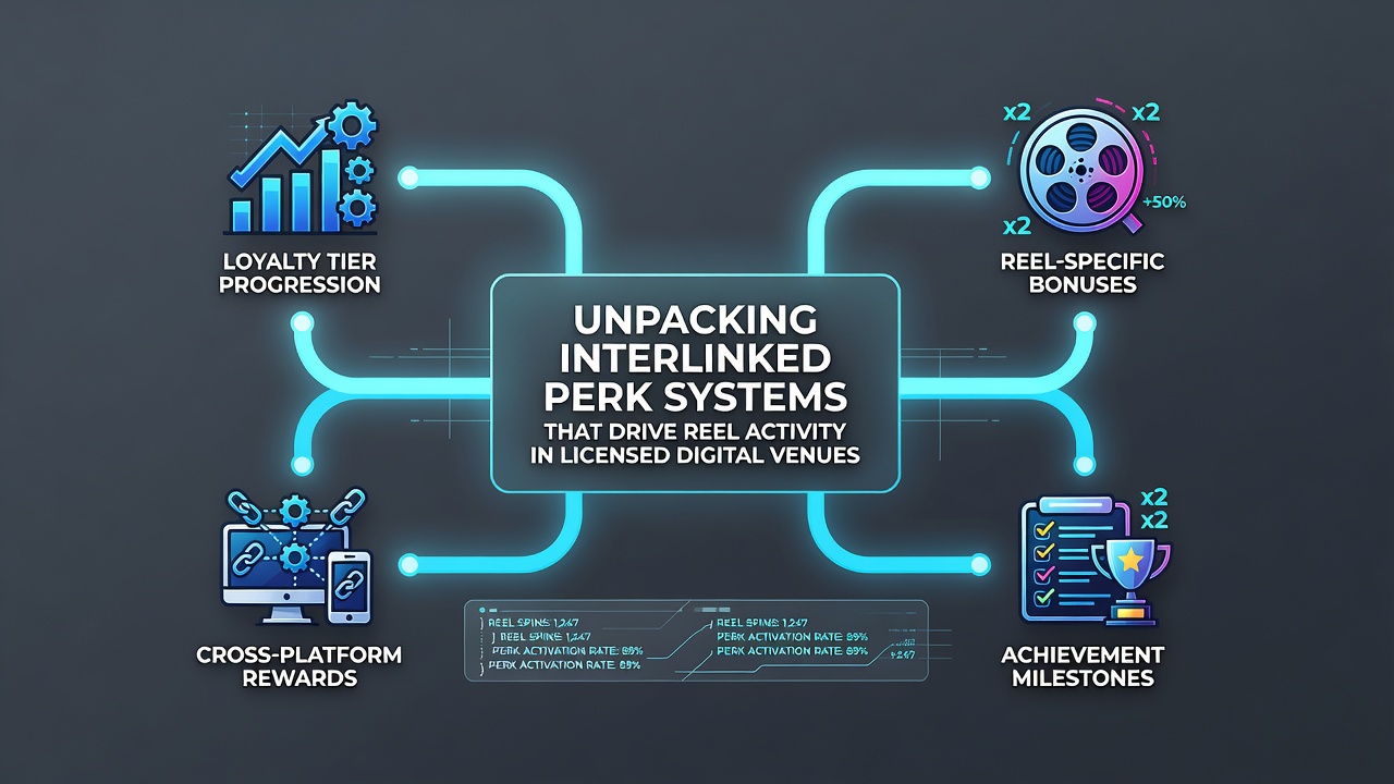 Visual representation of linked bonus pathways connecting reel spins to loyalty tiers in licensed digital venues