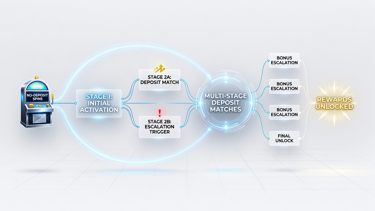 Diagram of multi-stage deposit match progression in UK slot bonus systems